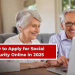 Senior couple applying for Social Security benefits online