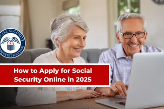 Senior couple applying for Social Security benefits online