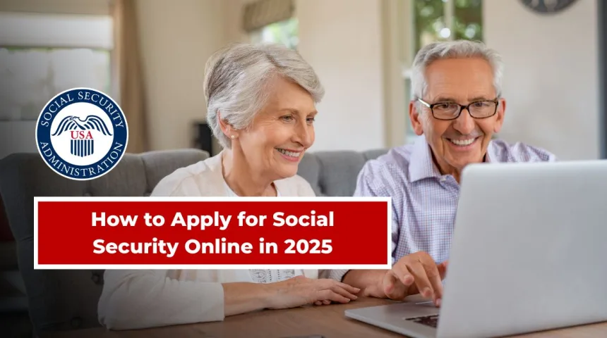 Senior couple applying for Social Security benefits online