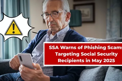 Concerned senior reading a suspicious email on a mobile with a warning symbol on screen