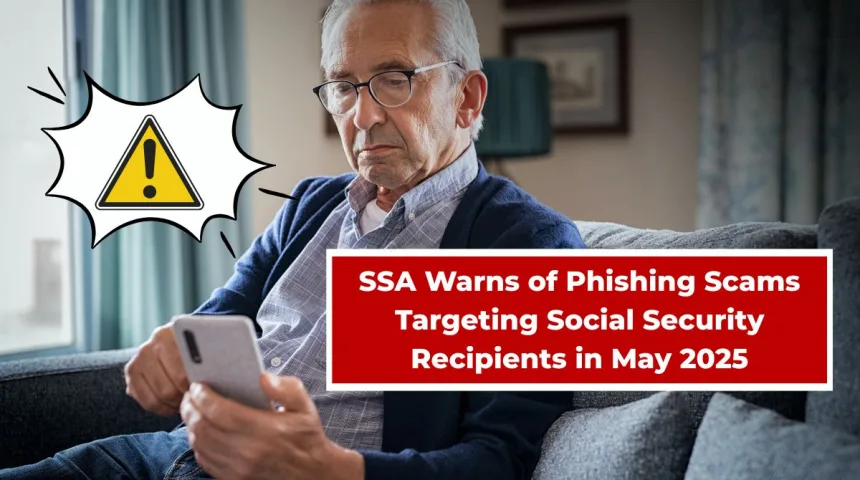 Concerned senior reading a suspicious email on a mobile with a warning symbol on screen