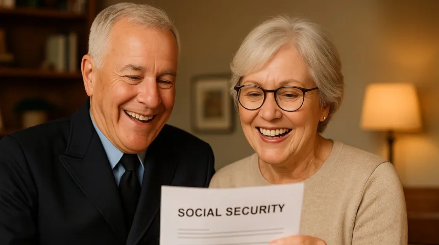 Retired public servant and spouse celebrating increased Social Security benefits after the 2025 repeal of WEP and GPO.